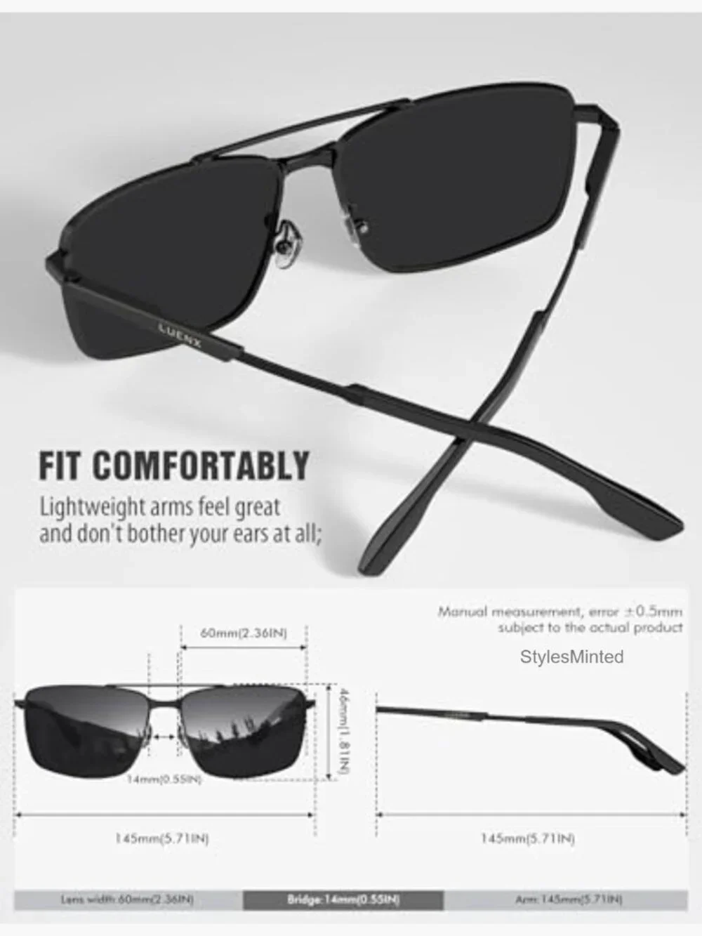 Polarized Aviator Sunglasses UV400 Rectangle Retro Square Unisex